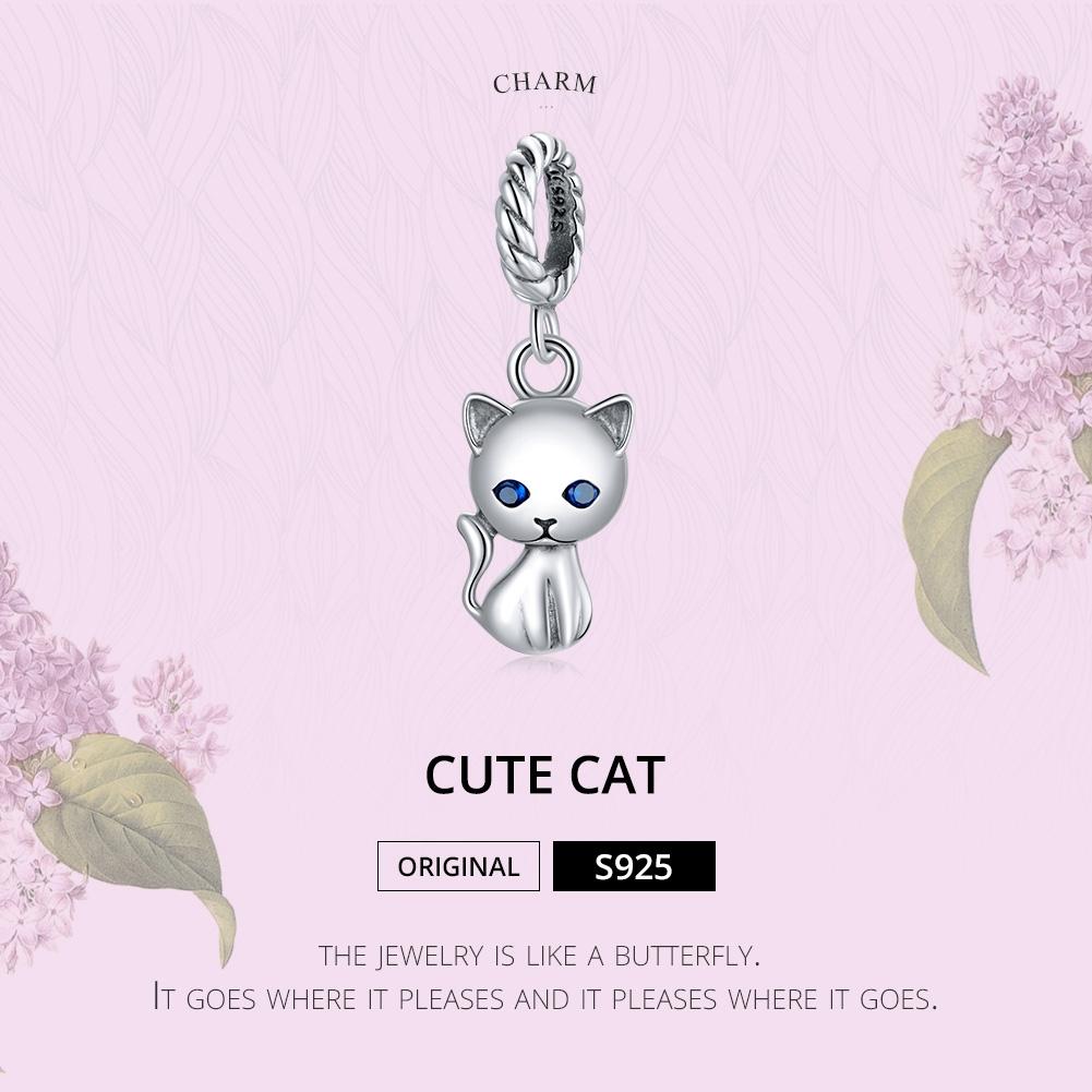 925 Sterling Silver Adorable Cat Pendant For Diy Bracelets & Necklaces