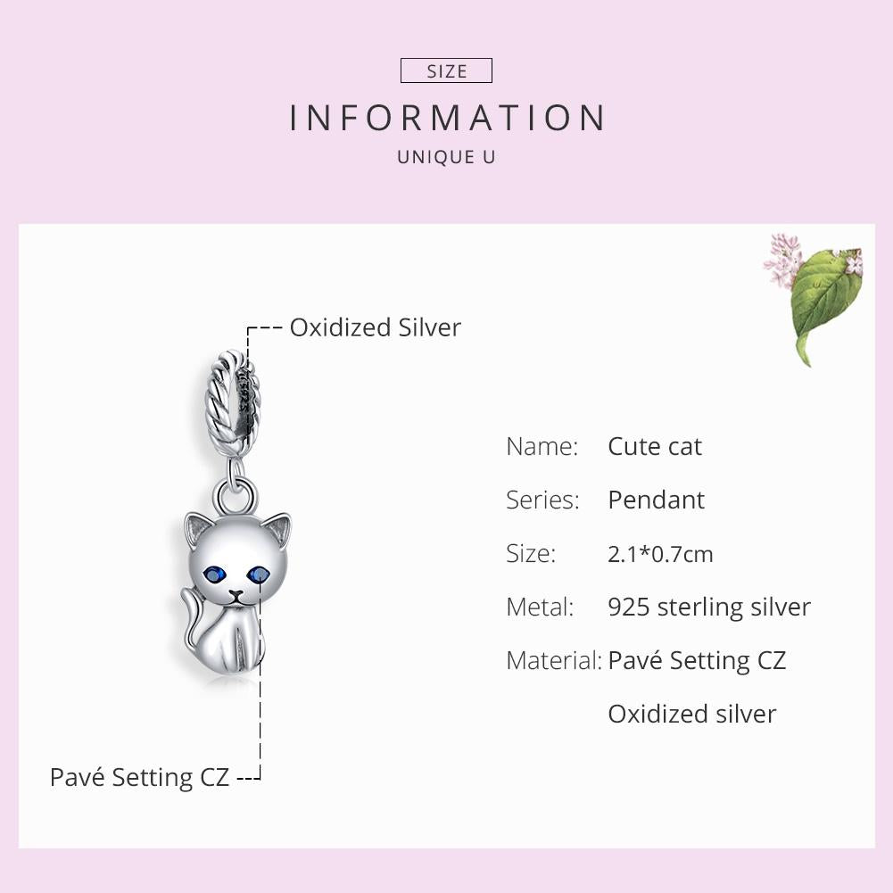 925 Sterling Silver Adorable Cat Pendant For Diy Bracelets & Necklaces