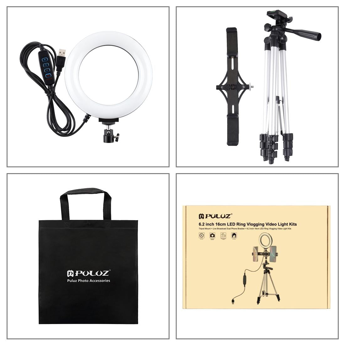 Live Broadcast Dual Phone Bracket & 6.2 Inch Led Ring Light Kit with Tripod Mount