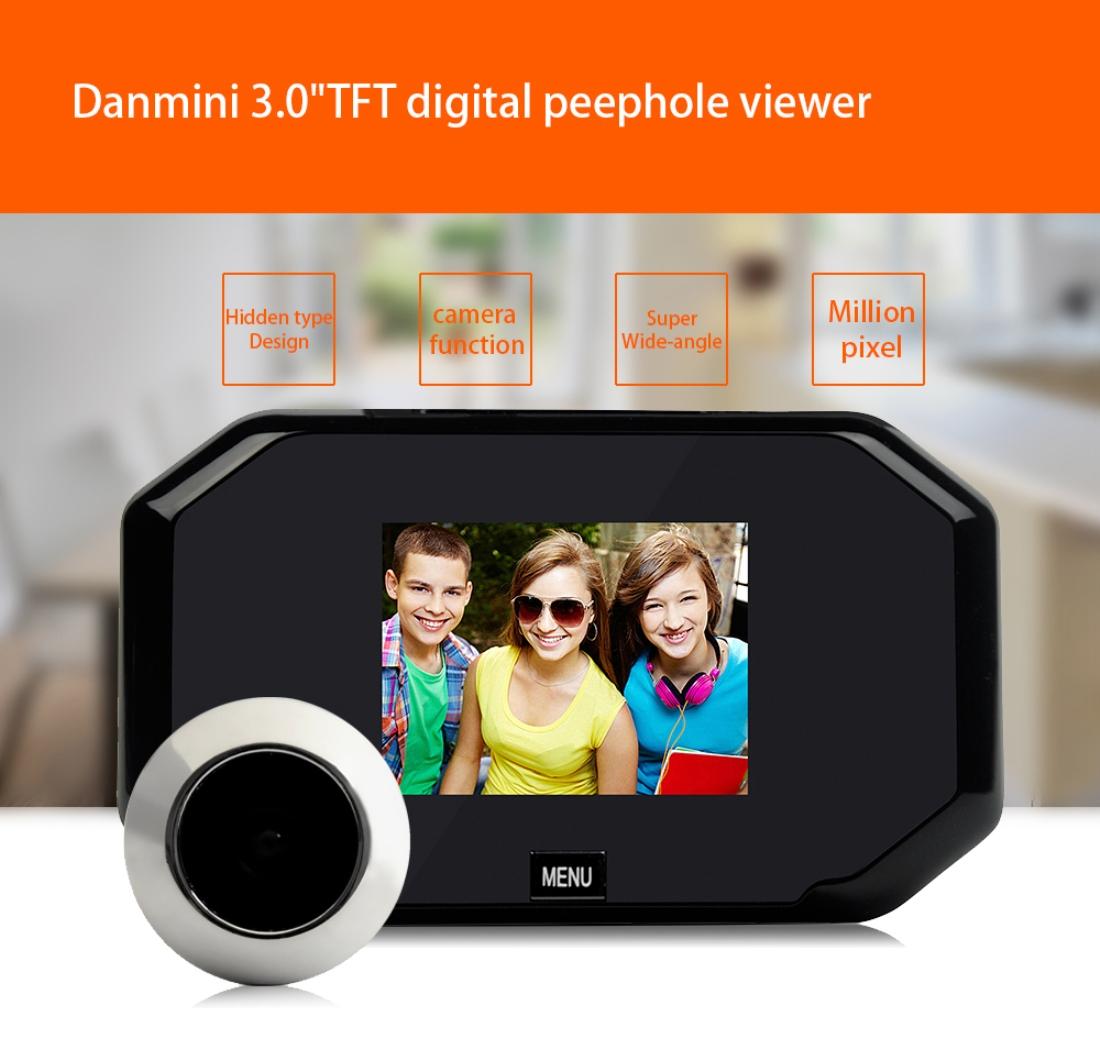 3 Screen 1.0Mp Security Camera With Door Peephole & Tf Card Support - Black