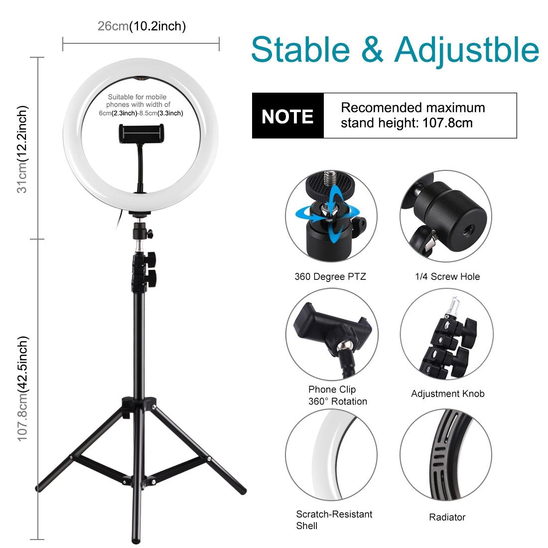 10.2 Rgbw Led Ring Light Kit with 1.1m Tripod & Phone Clamp