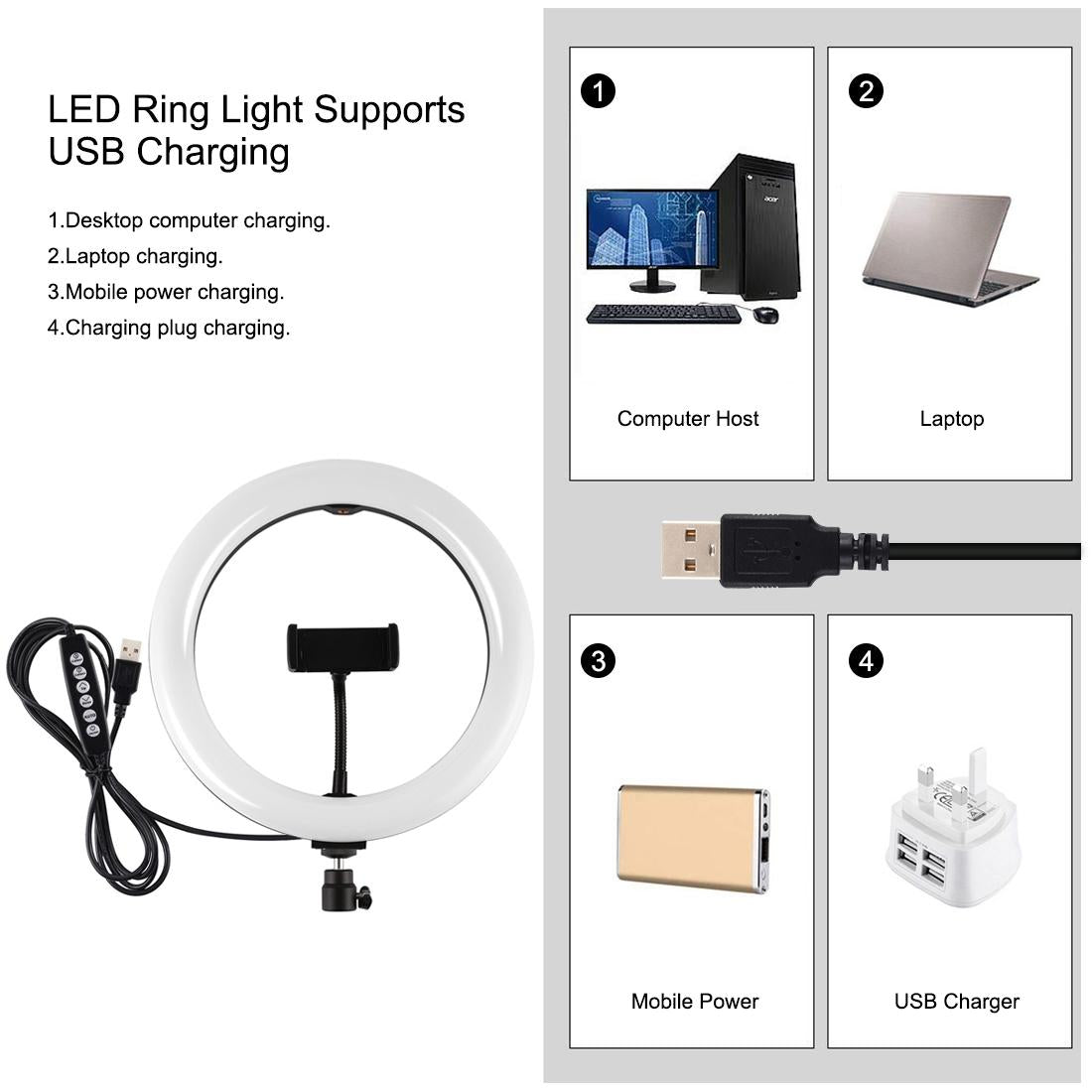 10.2 Rgbw Led Ring Light Kit with 1.1m Tripod & Phone Clamp