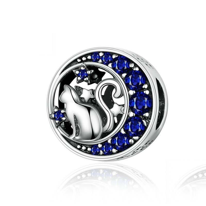 925 Sterling Silver Blue Moon Cat Beaded Diy Jewelry
