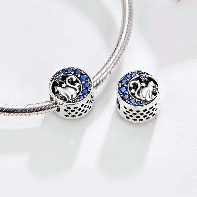 925 Sterling Silver Blue Moon Cat Beaded Diy Jewelry