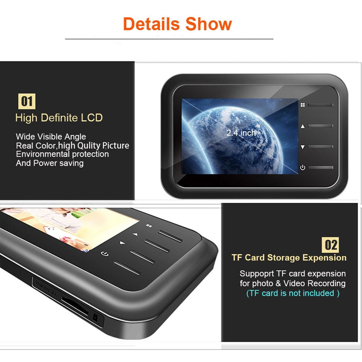 2.4 Night Vision Lcd Cat Eye Doorbell With Photo / Video Display