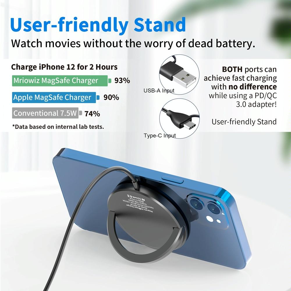15W Desktop Magsafe Magnetic Wireless Charger With Usb C Cable