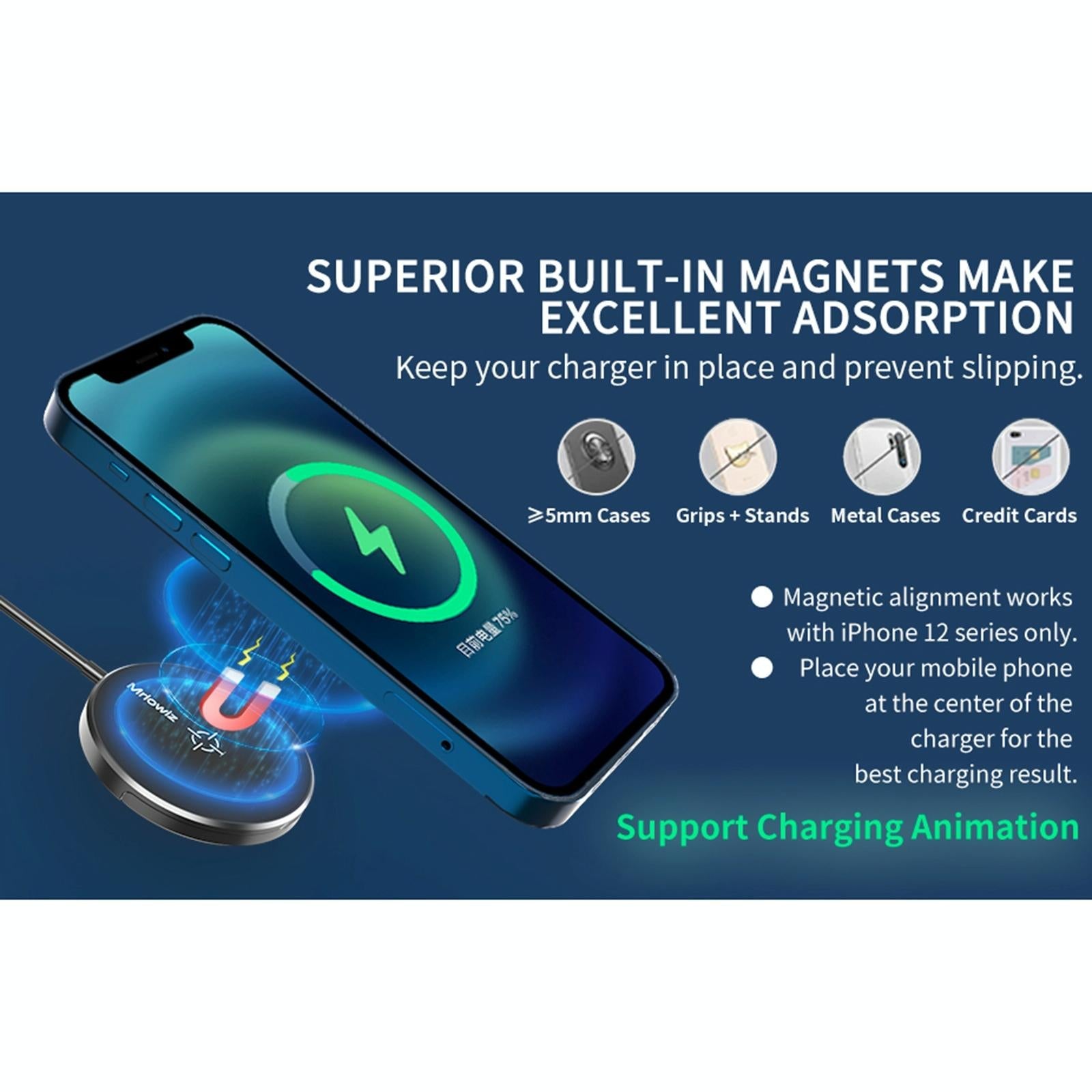 15W Desktop Magsafe Magnetic Wireless Charger With Usb C Cable