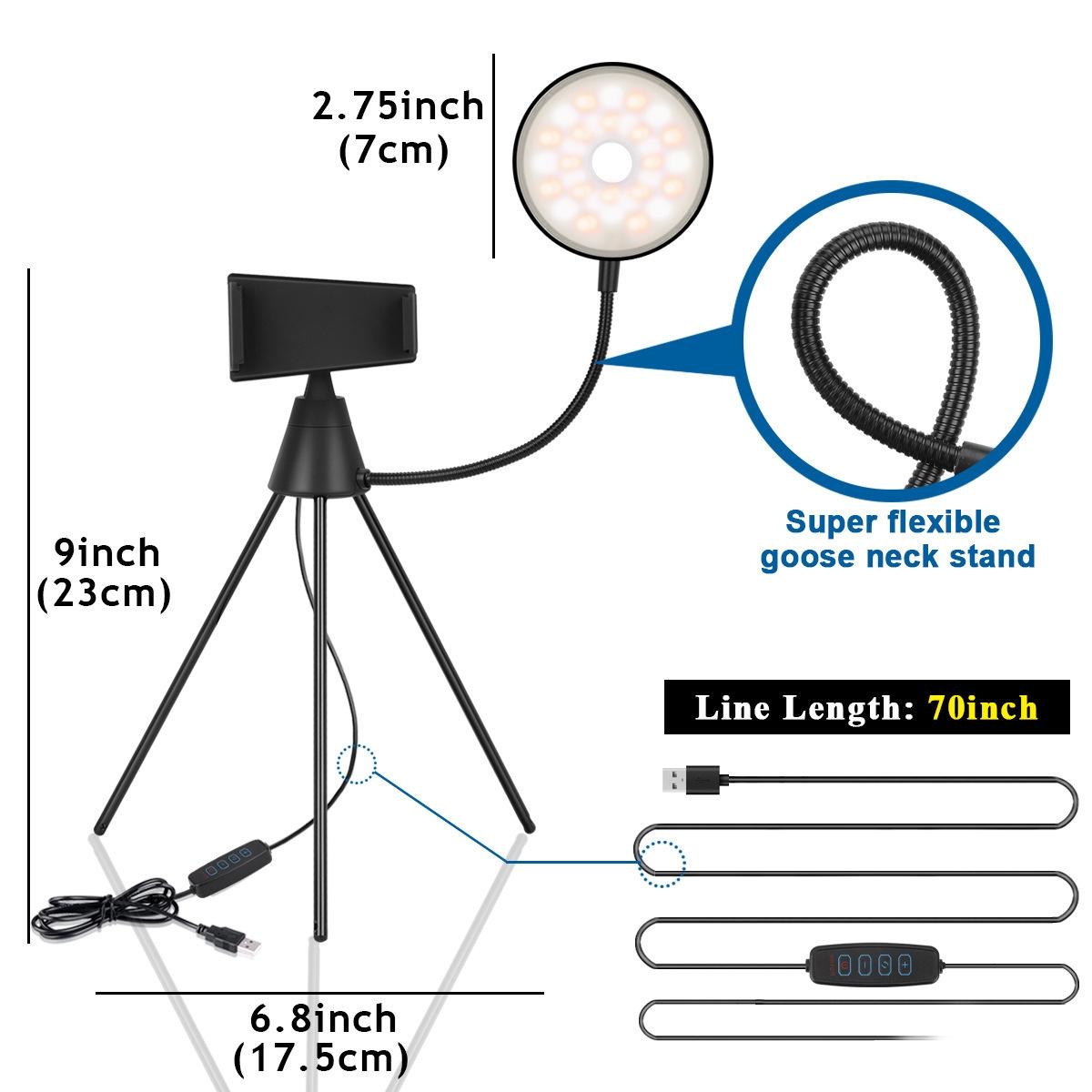 Dimmable Led Ring Lamp with Phone Tripod Stand