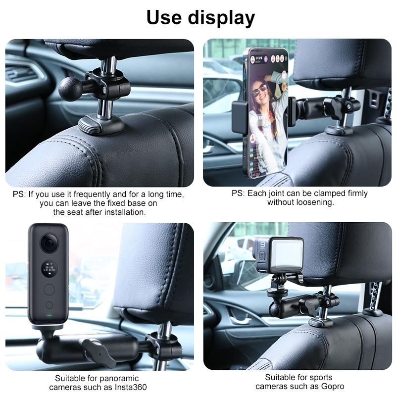 Car Seat Mount for Action Cameras - 21mm Ballhead with Tripod Adapter