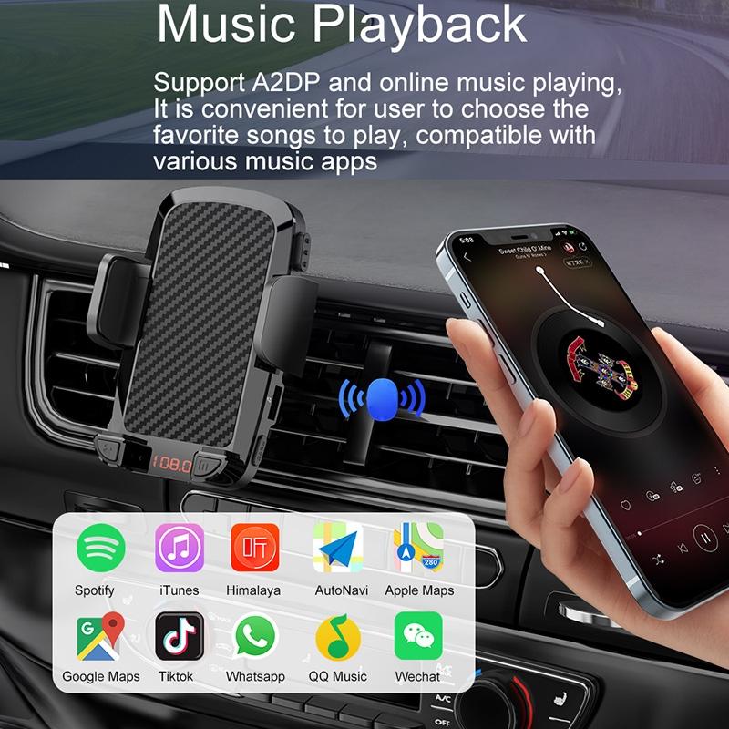 Bluetooth 5.0 Car Mp3 Player Fm Transmitter & Phone Holder