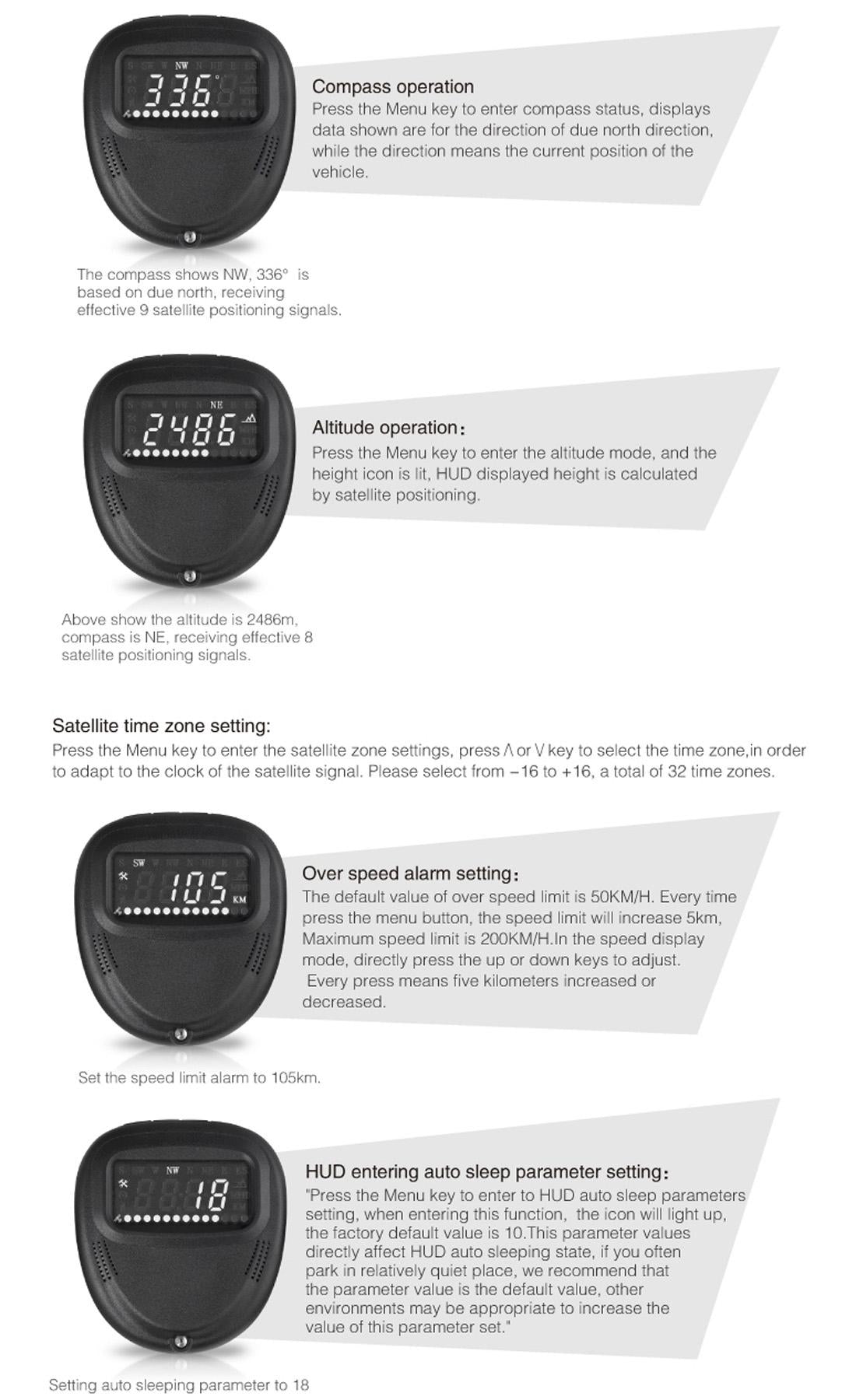 2.0 Inch Car Gps Hud Head Up Display Speed Altitude & Alarm Auto Sleep Satellite Signal