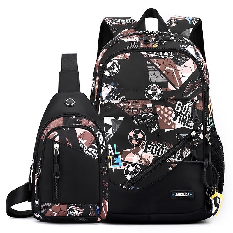 Lightweight 2-in-1 Backpack and Chest Bag for Men - Blue Football - Brown Football