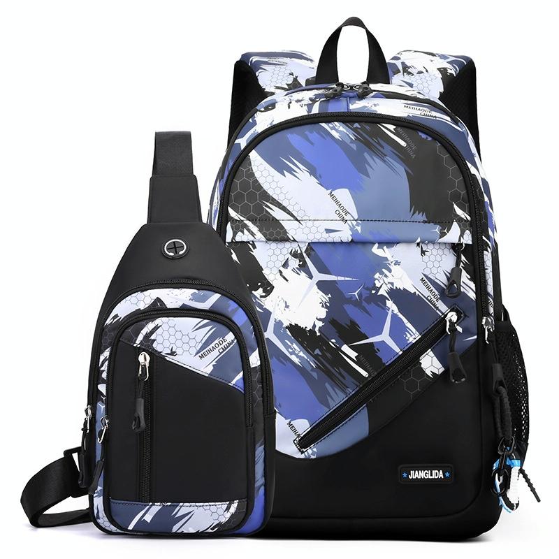Lightweight 2-in-1 Backpack and Chest Bag for Men - Blue Football - Brown Football