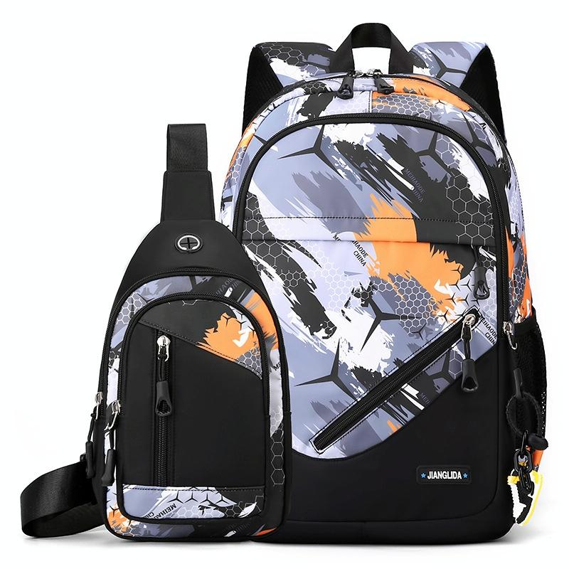 Lightweight 2-in-1 Backpack and Chest Bag for Men - Blue Football - Brown Football