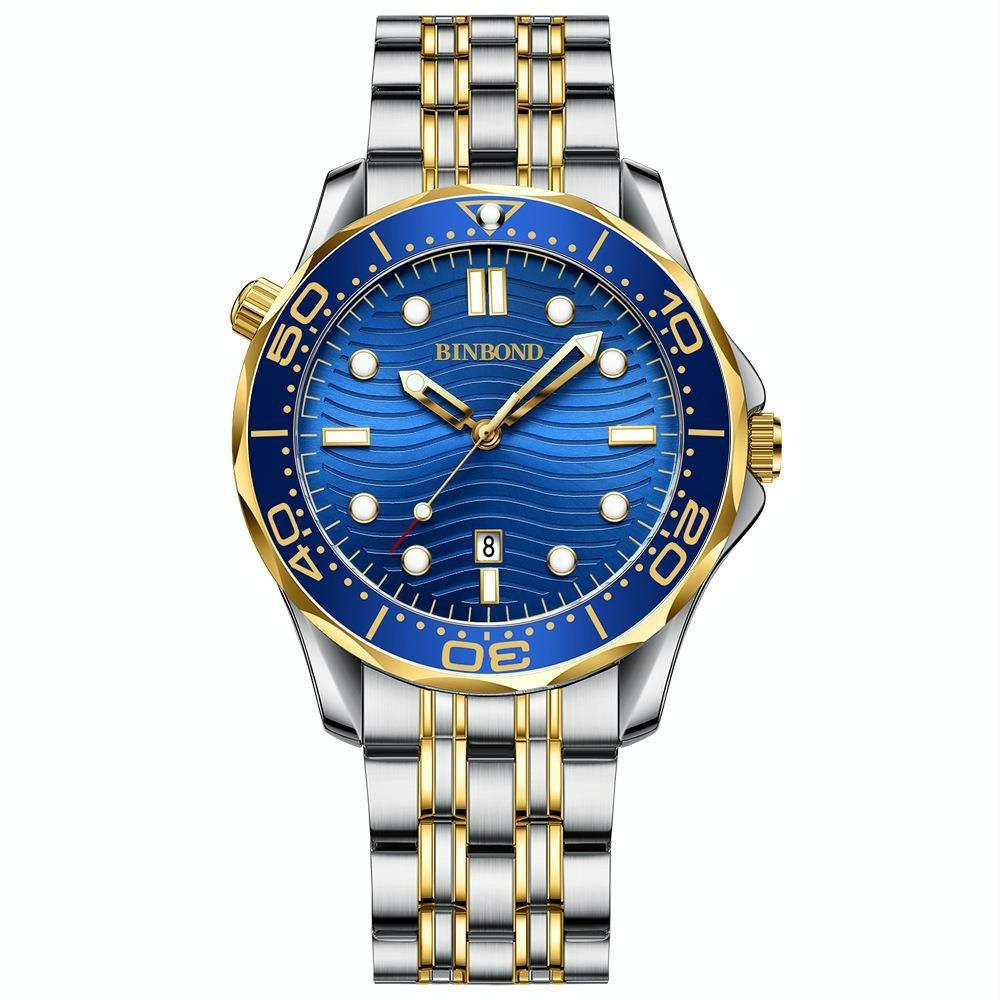 Waterproof Men Sports Watch - Inter-gold Blue Surface Binbond B2820 Luminous
