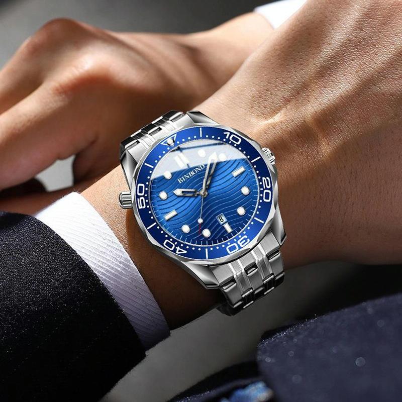 Waterproof Men Sports Watch - Inter-gold Blue Surface Binbond B2820 Luminous