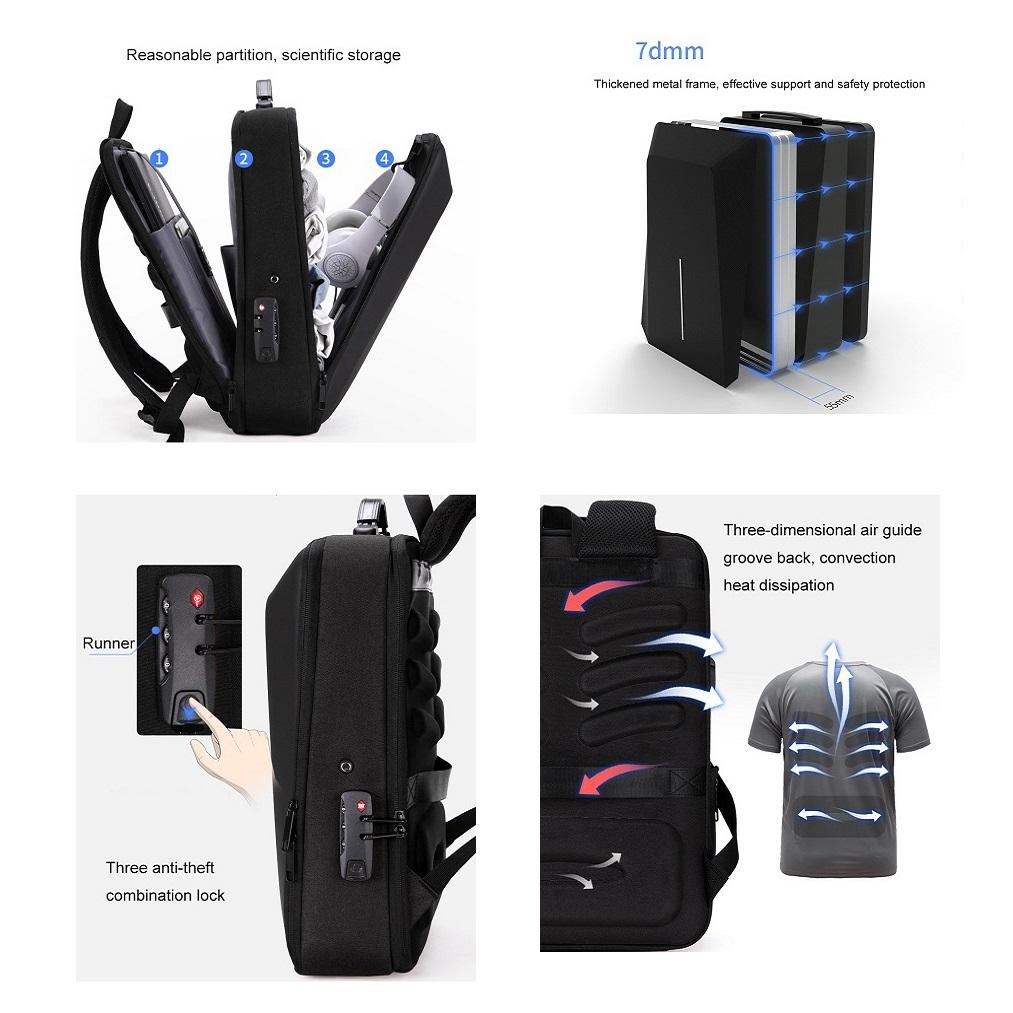 Anti-theft Hard Shell Backpack for Men - Black