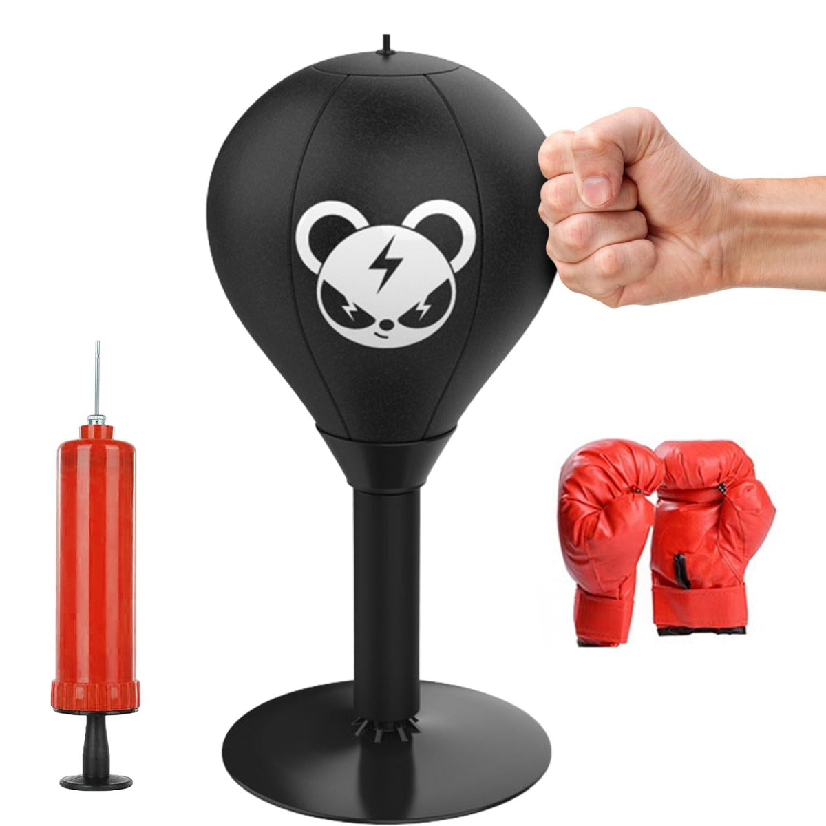 Desktop Speed Ball For Boxing Training - Bear Design With Gloves &amp; Pump - Bear+Children Gloves+Pump