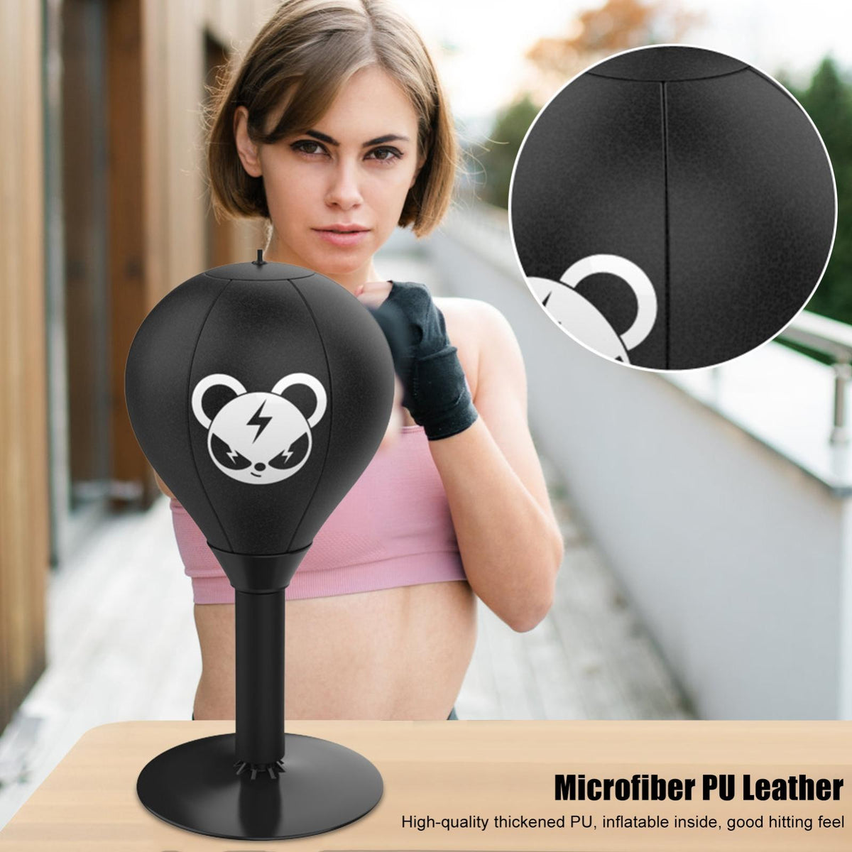 Desktop Speed Ball For Boxing Training - Bear Design With Gloves & Pump - Bear+Children Gloves+Pump