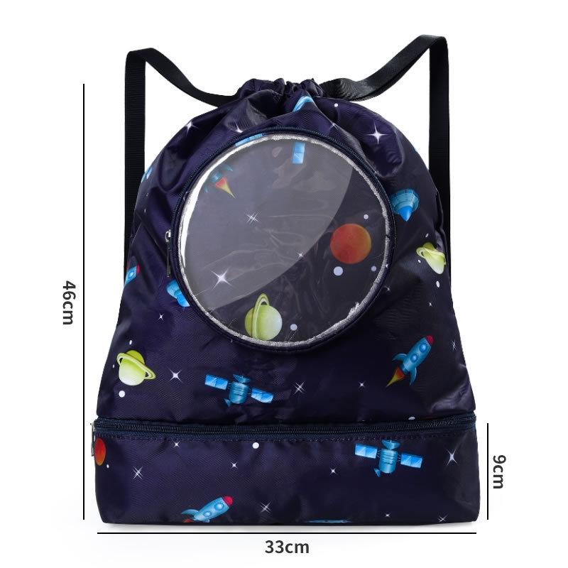 Blue Waterproof Drawstring Beach Bag L Size For Kids Wet & Dry Separation Shoulder Strap - Blue S