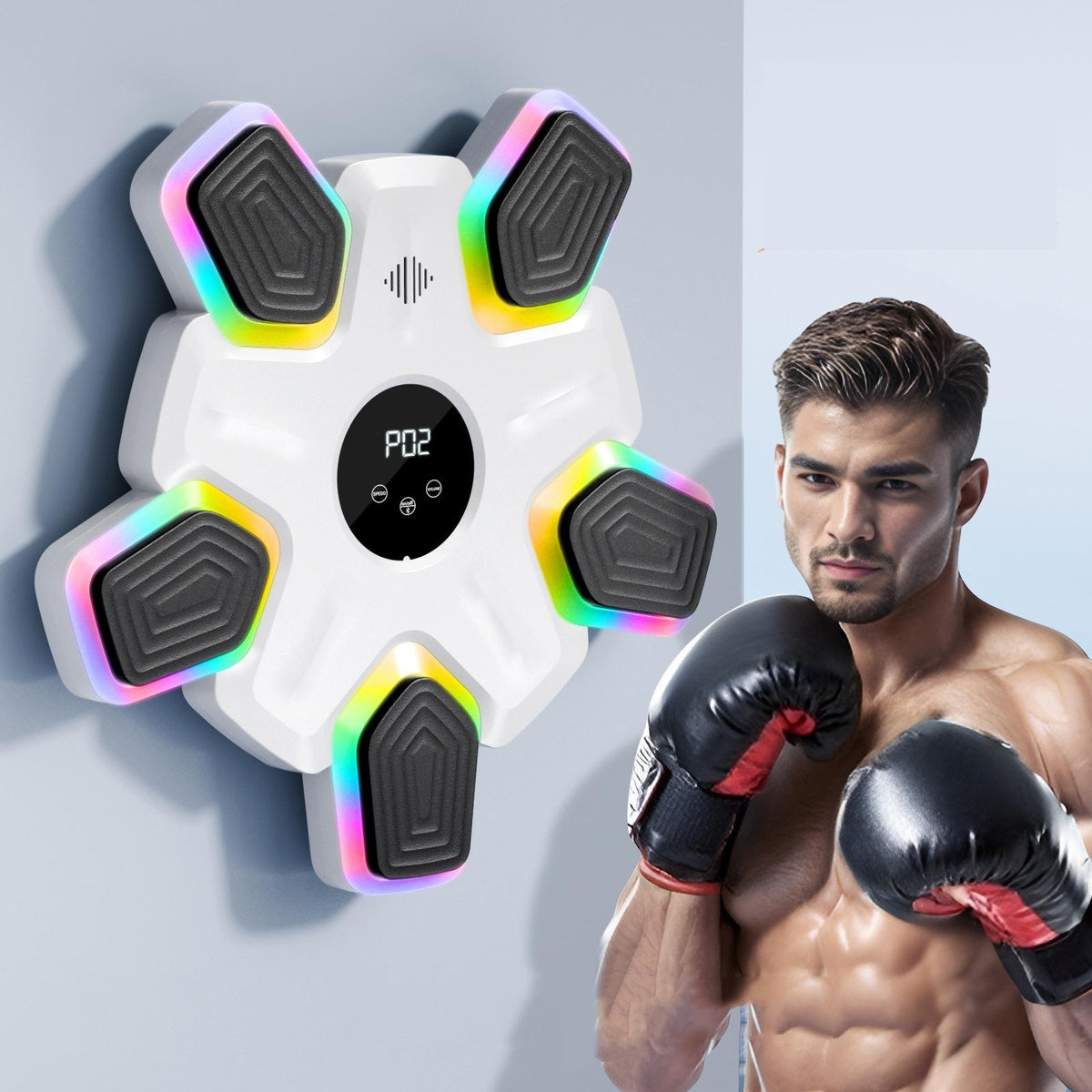 Bluetooth Music Boxing Machine - 4 Modes 9 Speeds Colourful Lights - With Kids Gloves Black