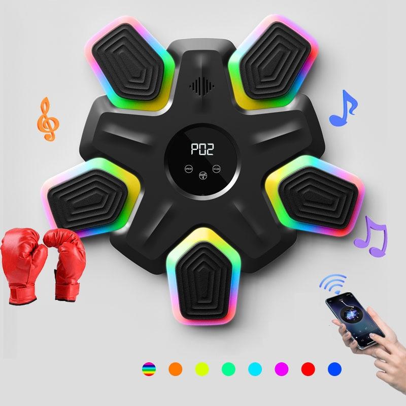 Bluetooth Music Boxing Machine - 4 Modes 9 Speeds Colourful Lights - With Kids Gloves Black