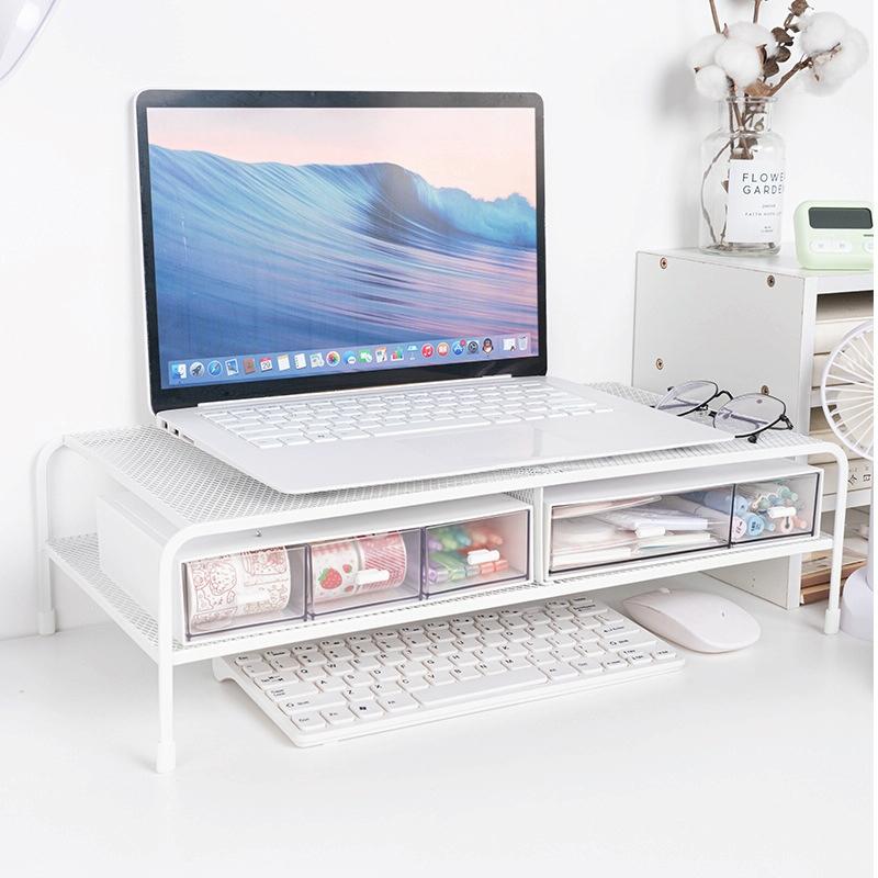 Desk Organizer Bracket for Elevated Computer Monitor - Wrought Iron - Deepen Dual Layer