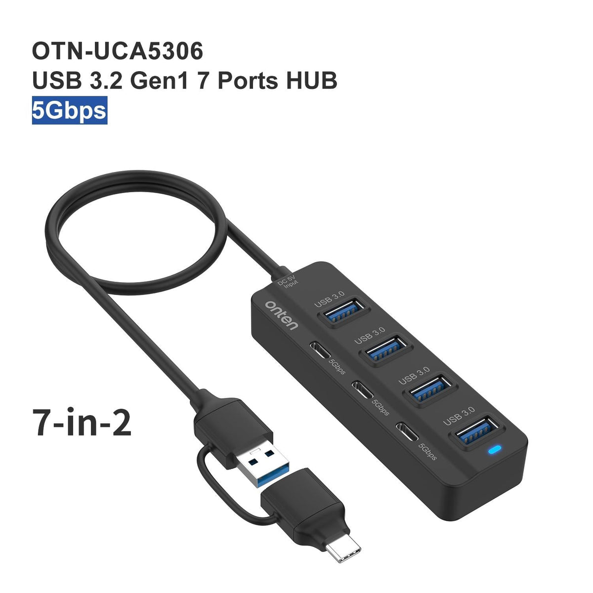 7-Port Usb3.0 + Type-C Docking Station With Otg