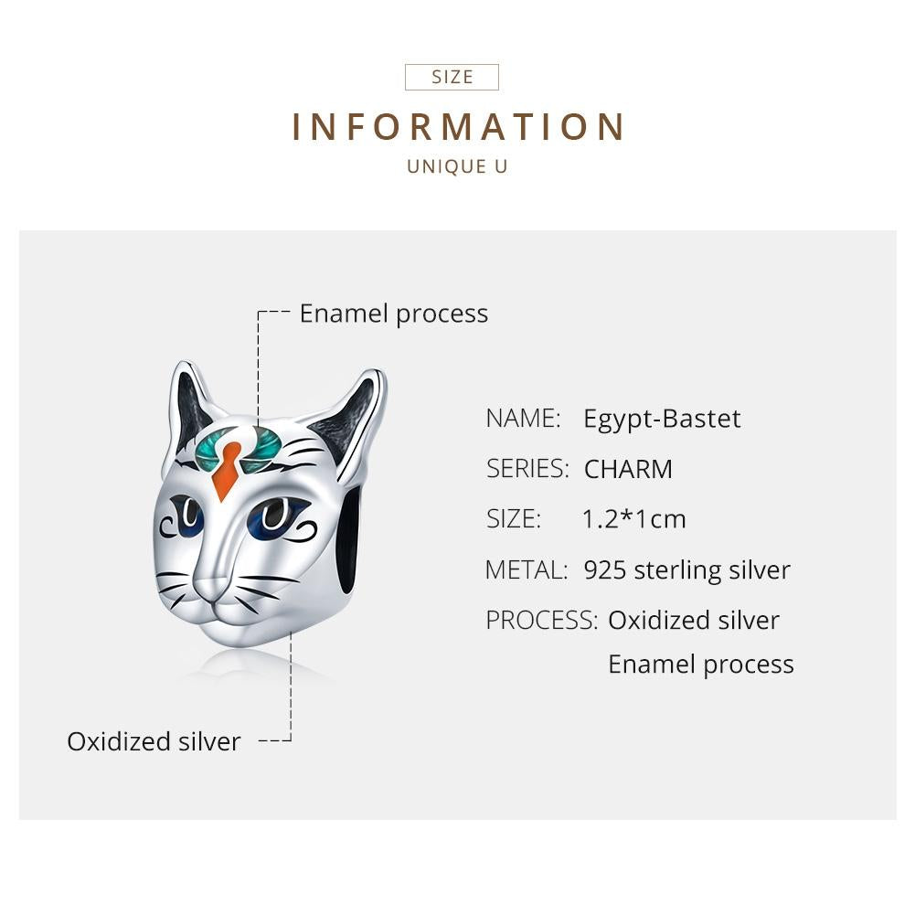 925 Sterling Silver Egyptian Cat God Bead For Diy Bracelet / Necklace