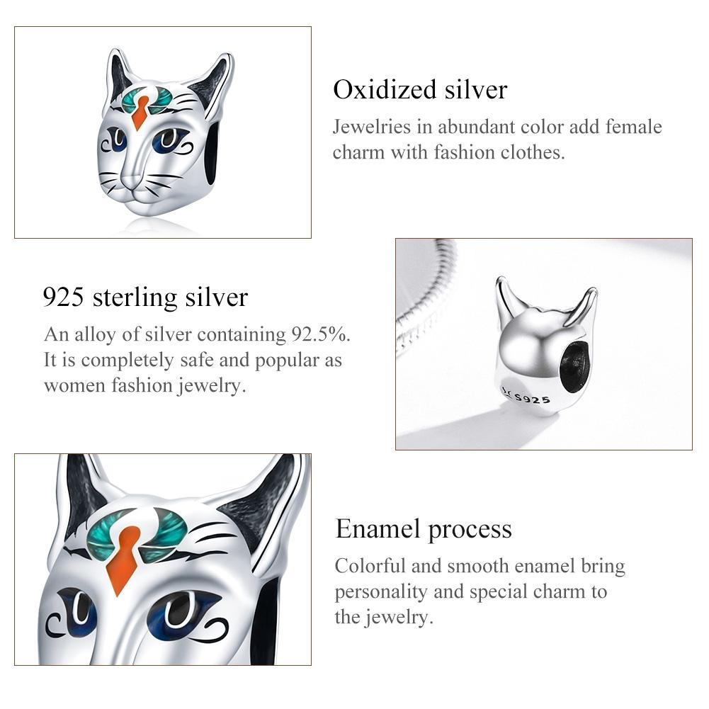 925 Sterling Silver Egyptian Cat God Bead For Diy Bracelet / Necklace