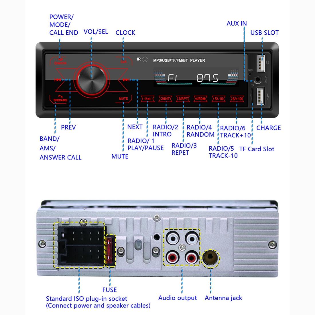 12V Car Radio Receiver Mp3 Player - Bluetooth Fm Usb Sd Card - Hands-Free Calling
