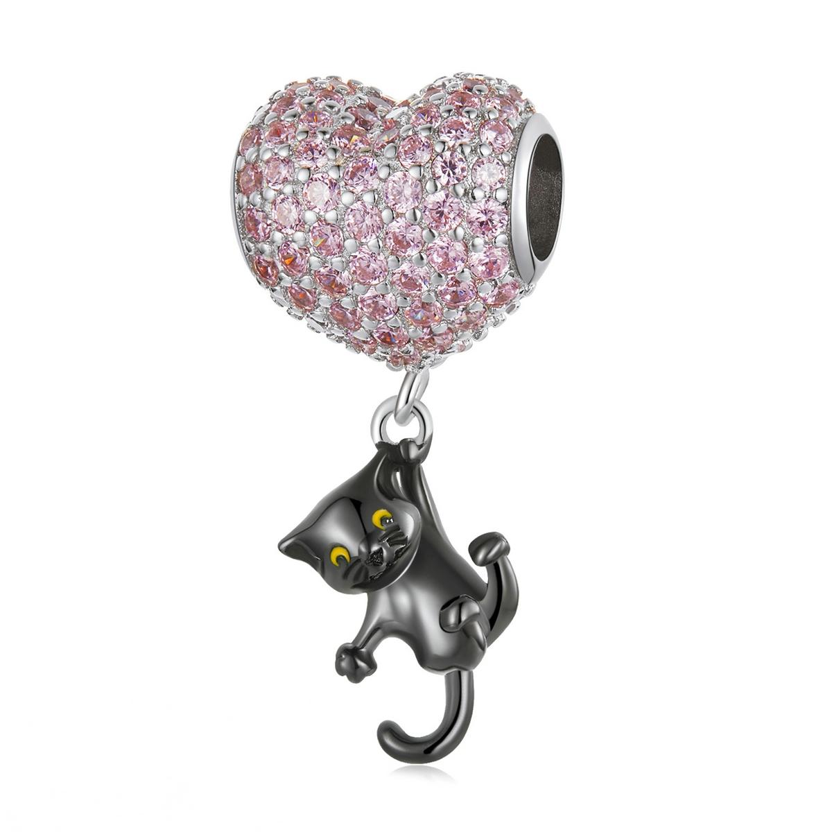 925 Sterling Silver Heart Cat Pendant For Diy Bracelets & Necklaces