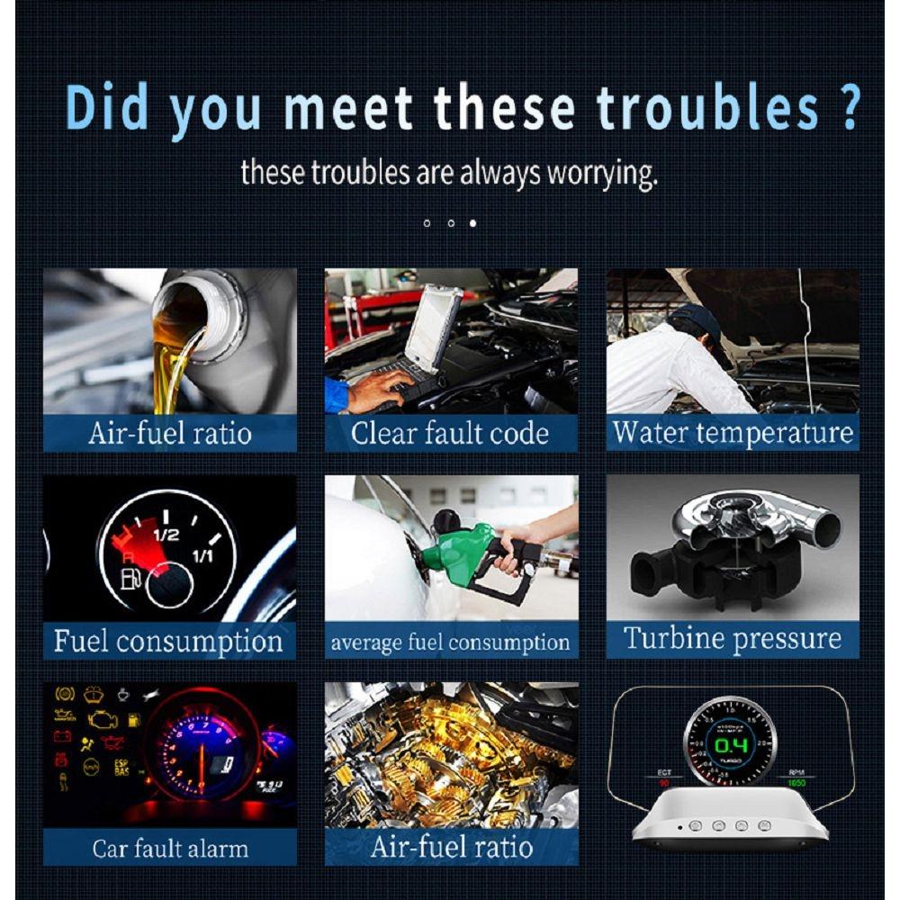 Car Head Up Display Hud Overspeed Temp Voltage Engine Failure Fatigue Reminder Navigation