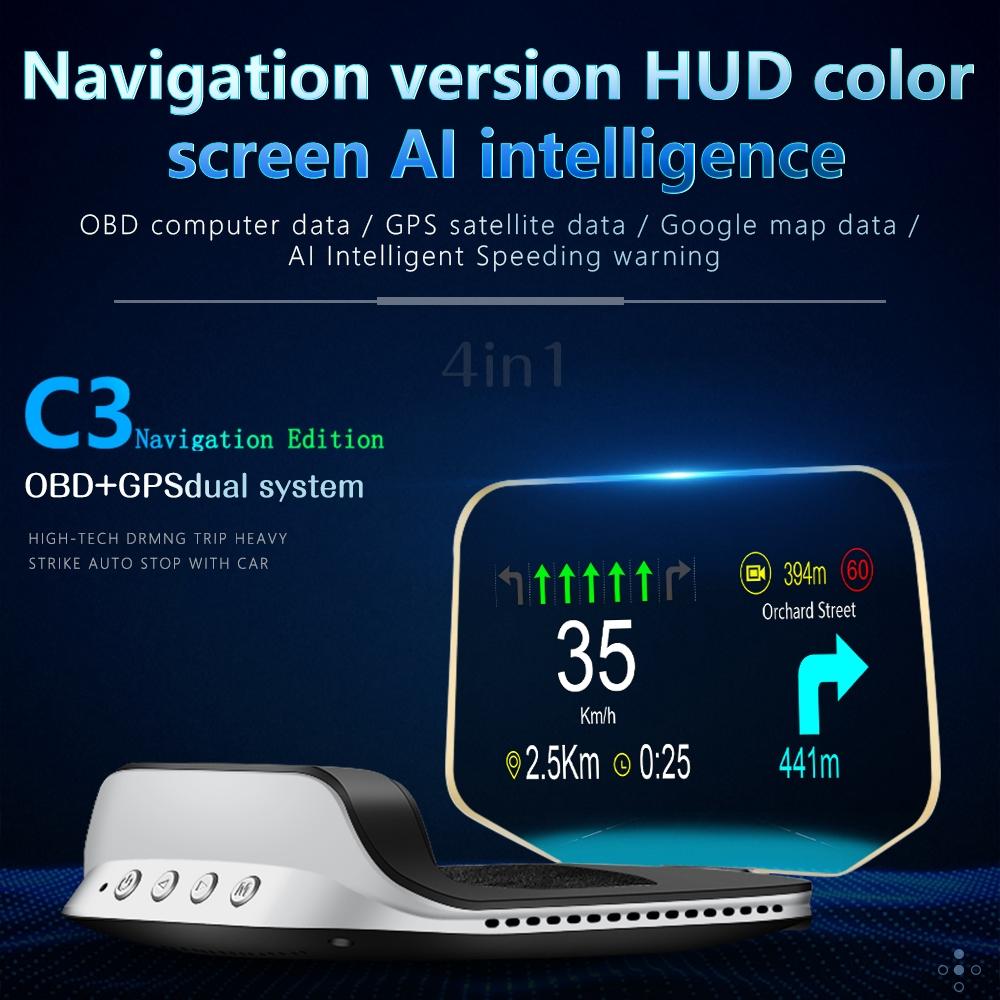 Car Head Up Display Hud Overspeed Temp Voltage Engine Failure Fatigue Reminder Navigation