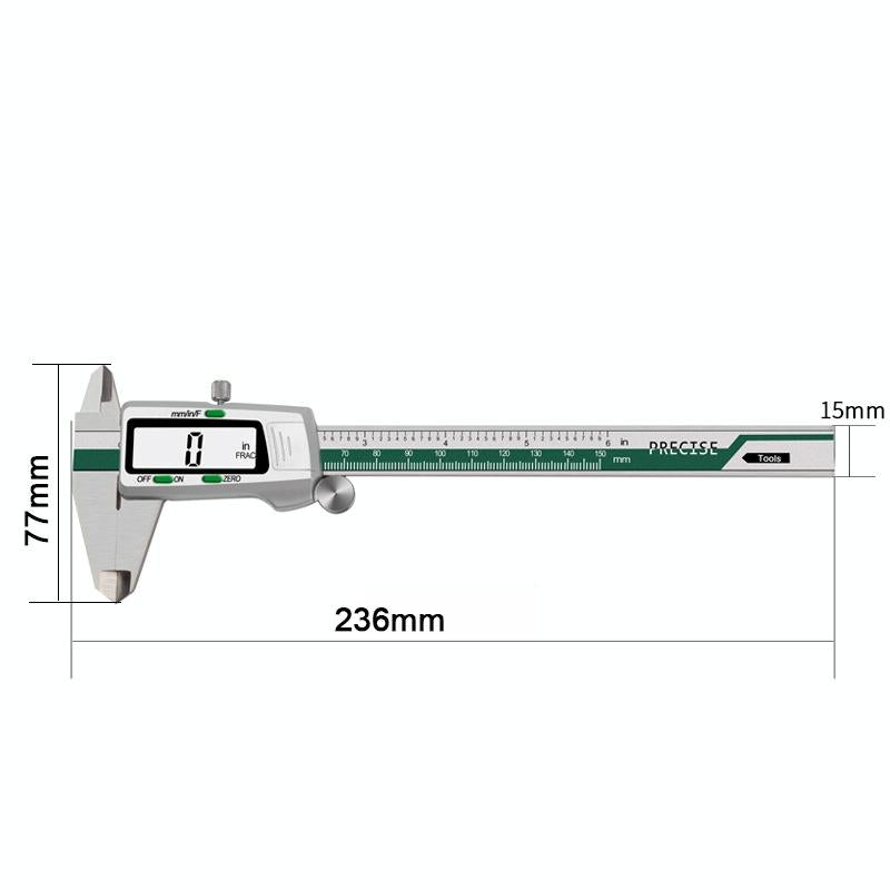 Digital Display Vernier Caliper - 0-150mm Stainless Steel - Green