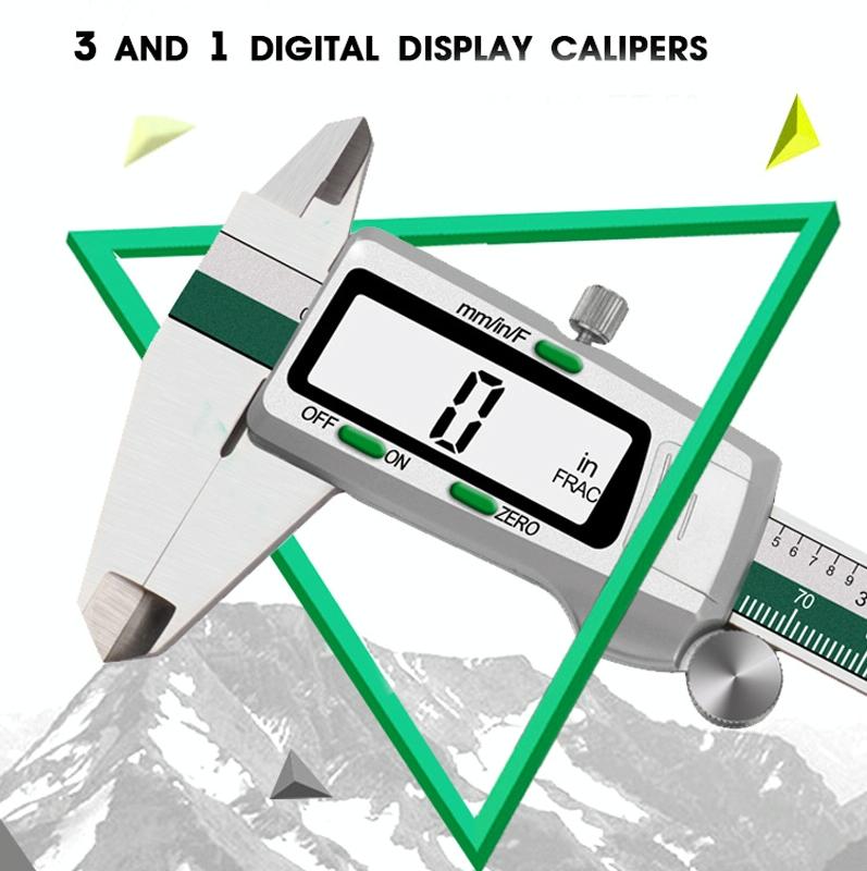 Digital Display Vernier Caliper - 0-150mm Stainless Steel - Green