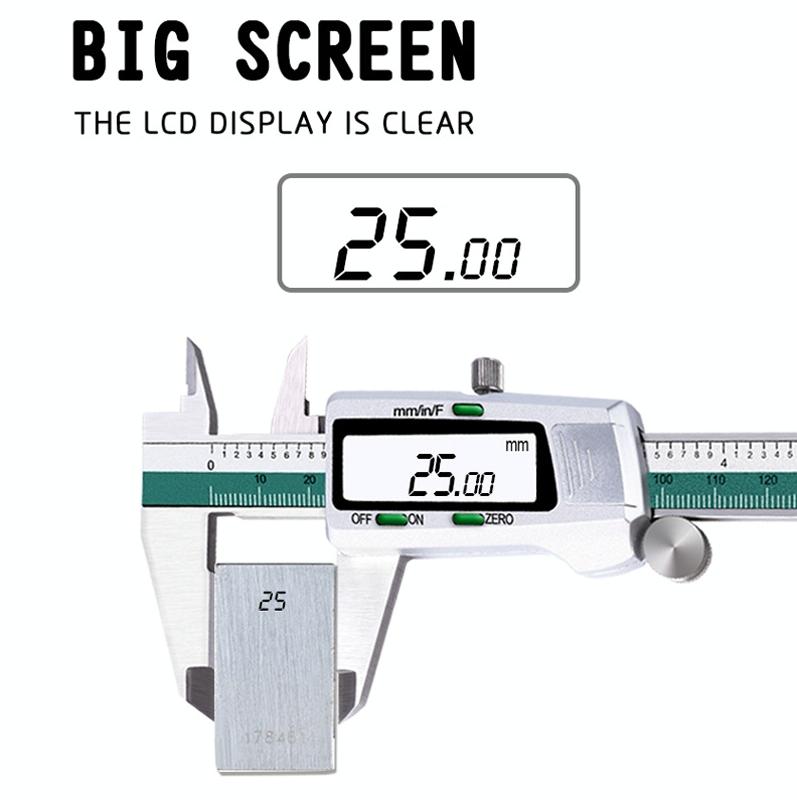 Digital Display Vernier Caliper - 0-150mm Stainless Steel - Green