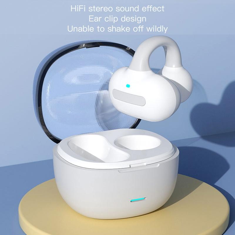 Touch Bone Conduction Bluetooth Earphone with Charging Warehouse - Ear Clip Type - Purple