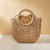 Beige Half Moon Straw Tote Woven Beach Bag - Green