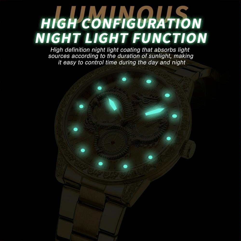 Dragon Embossed Luminous Waterproof Watch - Quartz - White Steel-White