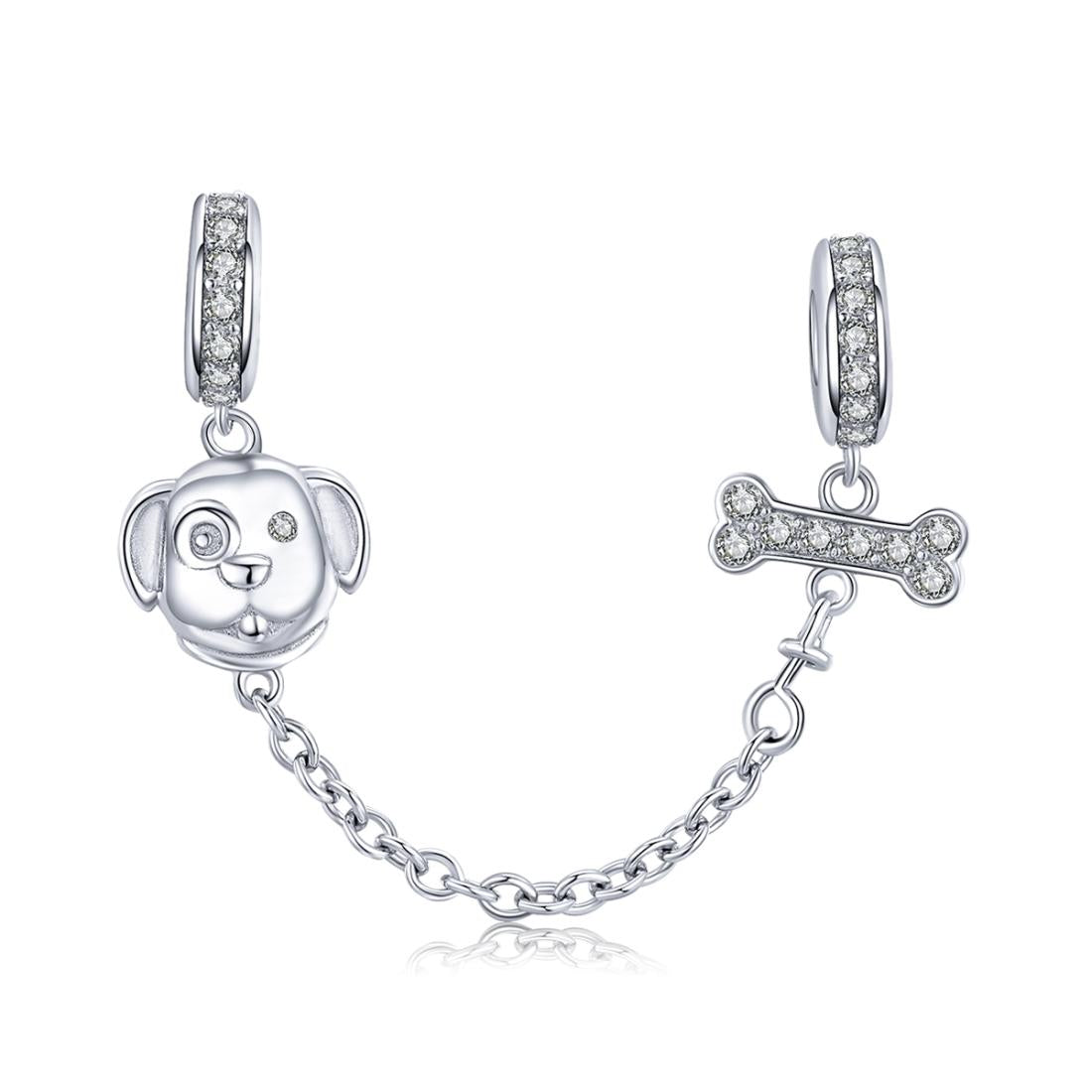 925 Sterling Silver Dog Beaded Safety Chain Bracelet