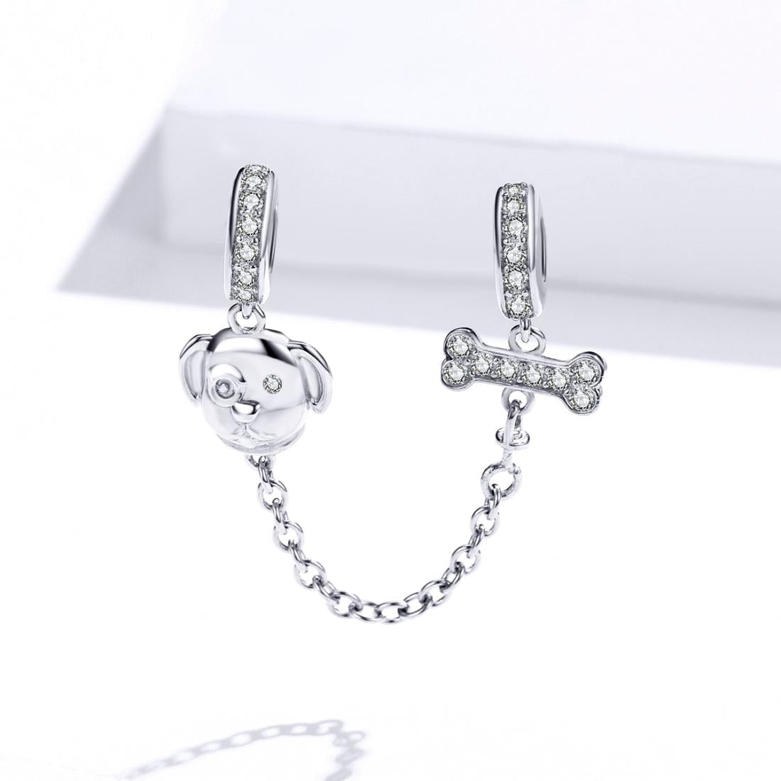 925 Sterling Silver Dog Beaded Safety Chain Bracelet