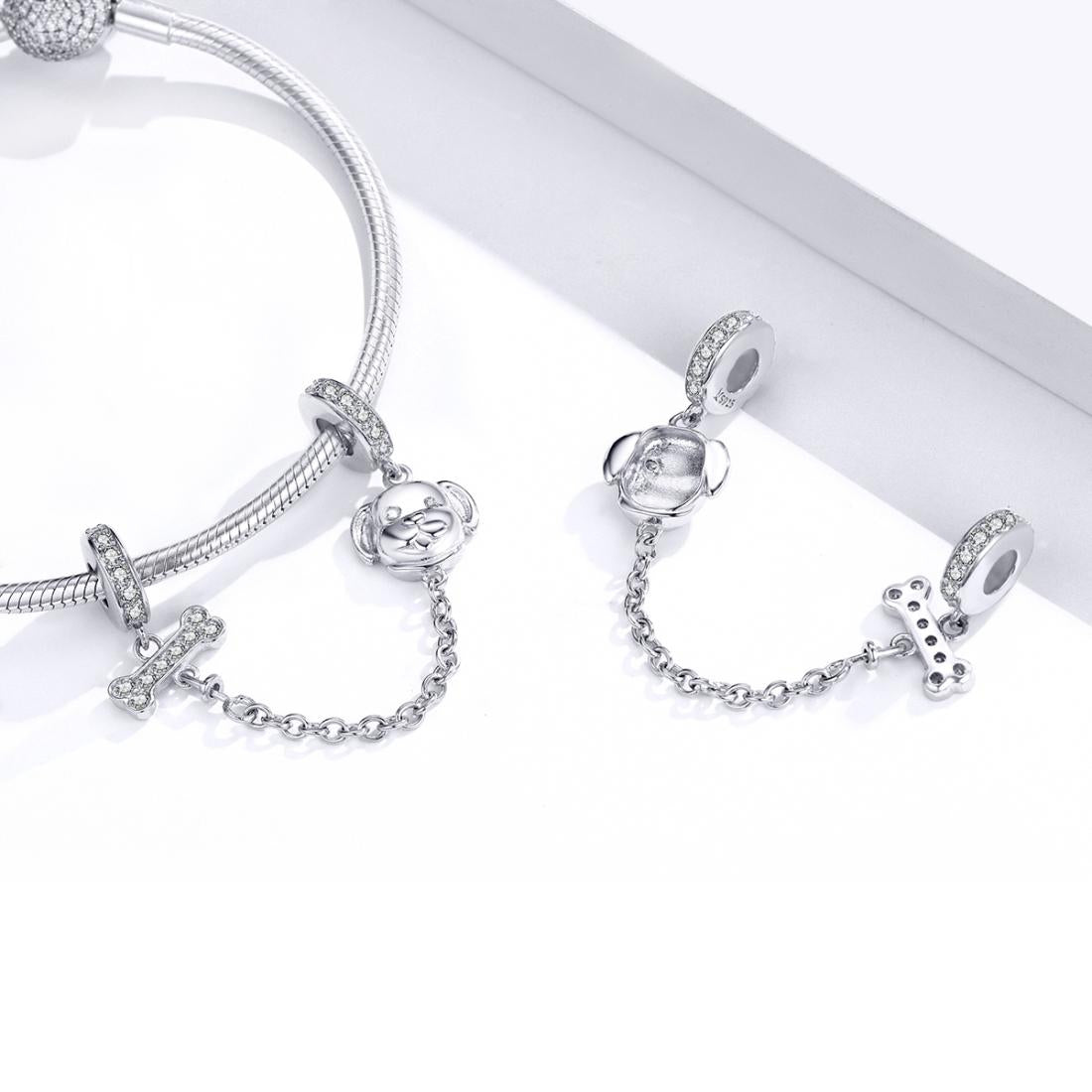 925 Sterling Silver Dog Beaded Safety Chain Bracelet