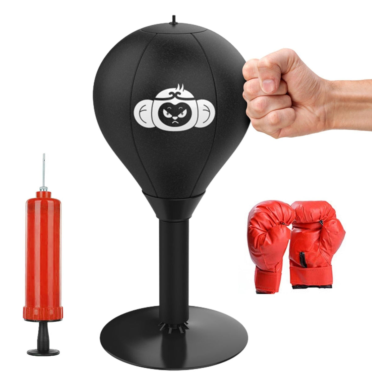 Desktop Speed Ball For Boxing Training - Bear Design With Gloves &amp; Pump - Monkey+Children Gloves+Pump