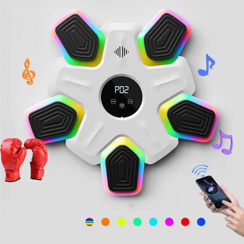 Bluetooth Music Boxing Machine - 4 Modes 9 Speeds Colourful Lights - With Adult Gloves Black