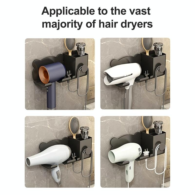 Wall Mounted Holder For Dyson Hair Dryer Bathroom Storage Rack Simple Black - Upgrade Gray