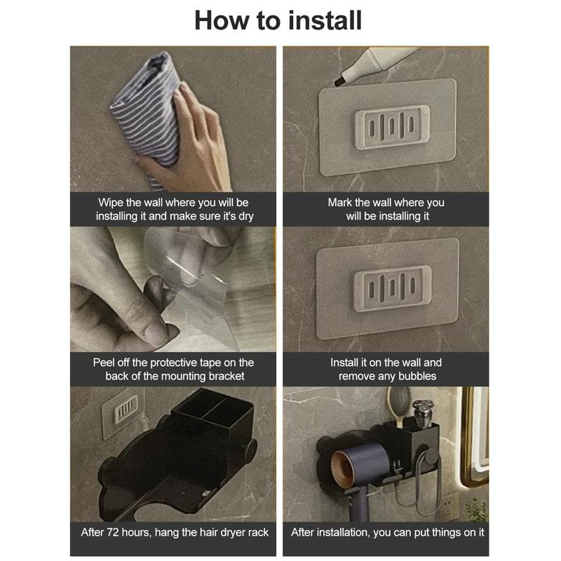 Wall Mounted Holder For Dyson Hair Dryer Bathroom Storage Rack Simple Black - Upgrade Gray