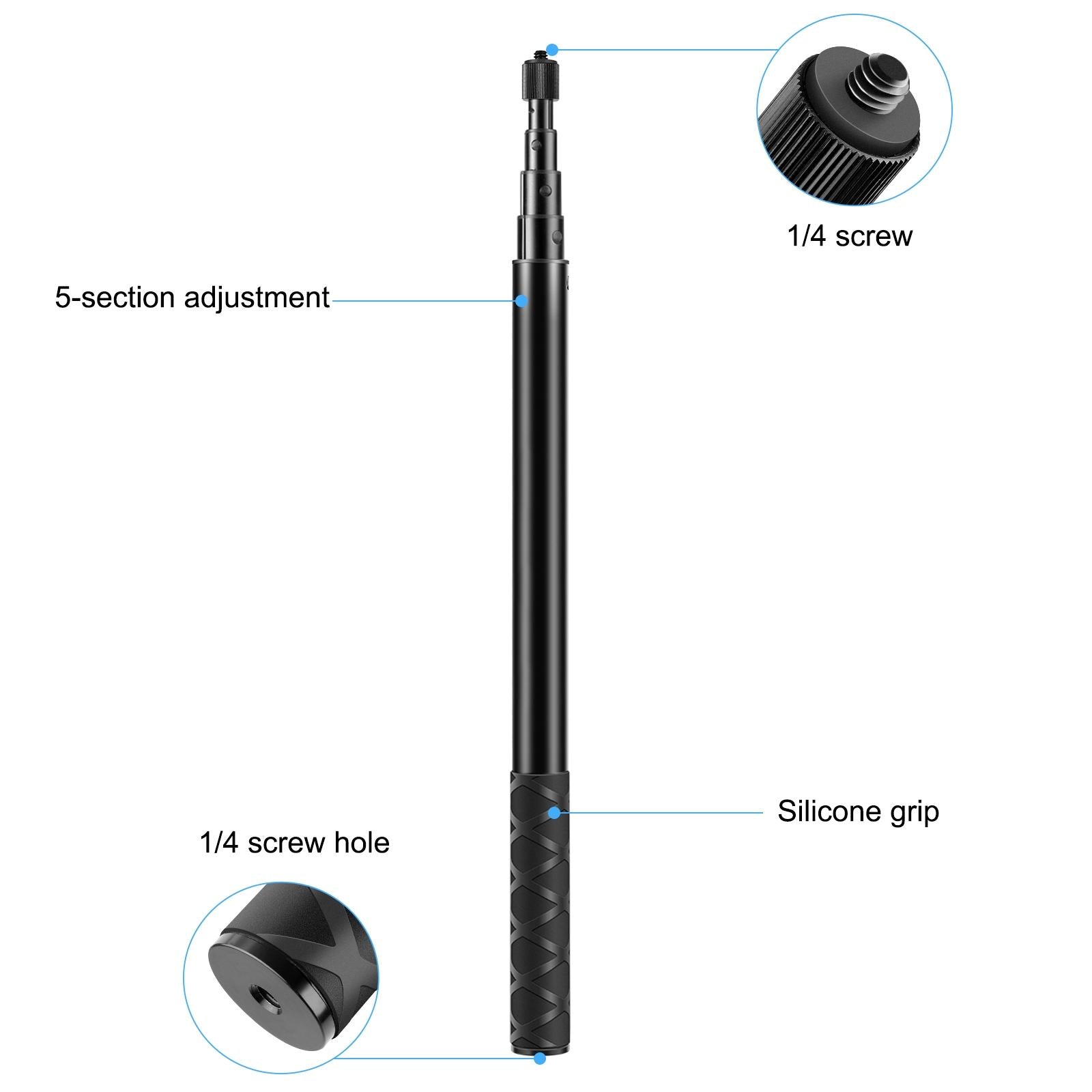 Metal Selfie Stick for Insta360 one Rs X2 X3 X4 - 150cm