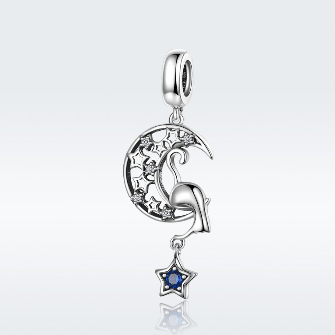 925 Sterling Silver Moon Cat Pendant For Bracelet Or Necklace