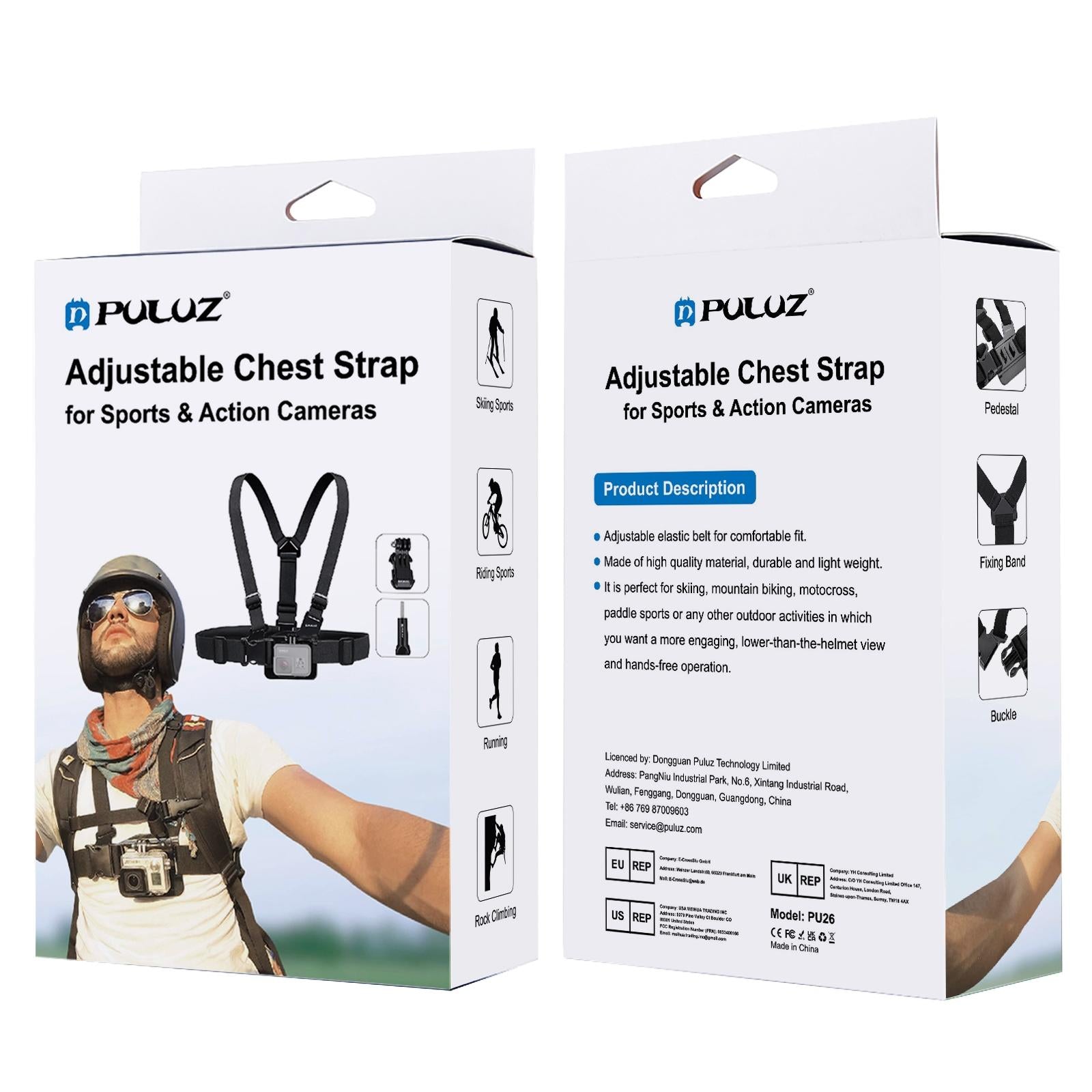 Universal Body Mount Belt for Action Cameras with j Hook and Long Screw